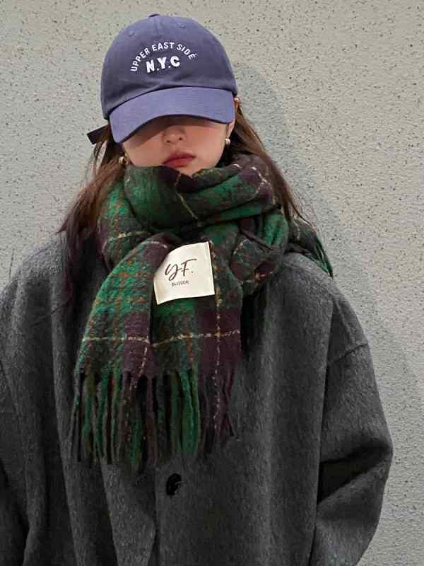 プレゼント 多用途 韓国 男女兼用 茶 黒 緑 ひざ掛け 羽織り カジュアル フリンジ付き 柔らかい 長方形 大判 チェック 春秋冬 暖かい 防寒 ストール レディース