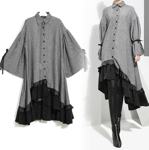 シャツワンピース フィッシュテール ロングワンピース レディース 春 長袖 フレアシャツワンピース シャツワンピース フィッシュテール ロングワンピース レディース 春 長袖 フレアシャツワンピース