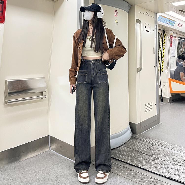 ワイドパンツ デニムパンツ レディース ストレート ハイウエス デニム ボトムス きれいめ 大きいサイズ ゆったり