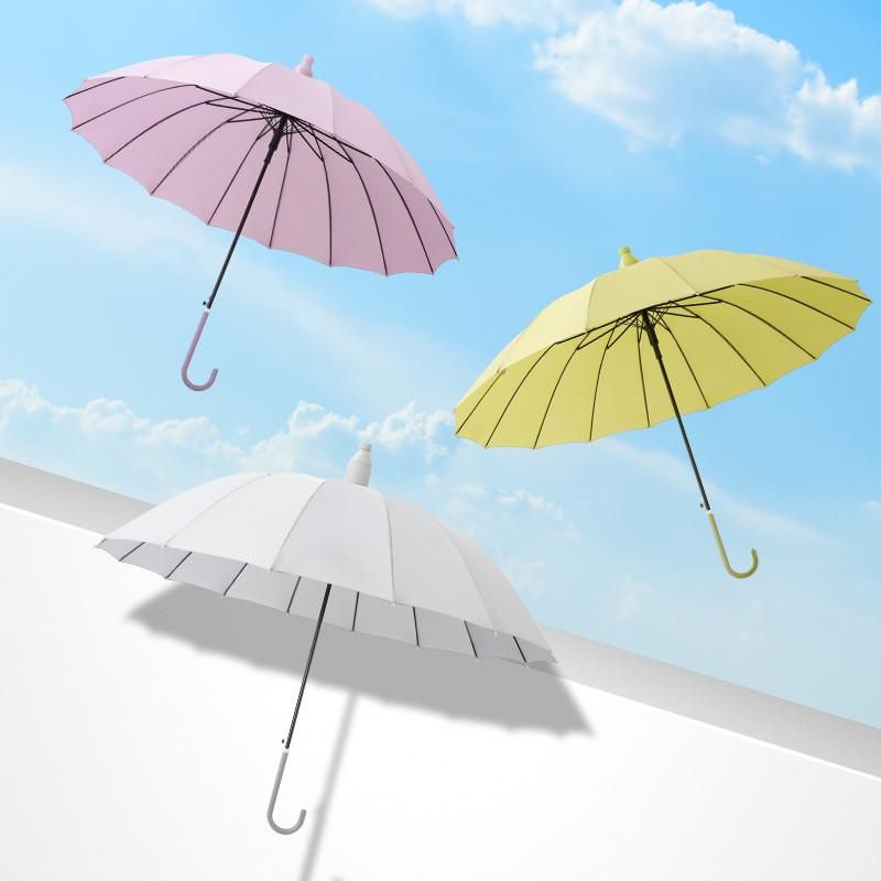 シンプル レディース 頑丈 晴雨兼用 遮熱 完全遮光 ワンタッチ 超強耐風 水漏れしない カバー付き 16本骨傘 大きい 雨傘