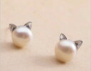 金属アレルギ レディース 猫耳 ポストピアス 輝きパール スターリングシルバー シルバー925 シルバー ピアス ねこ ネコ ピアス(4)