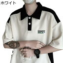 プル 襟付きシャツ ビッグシルエット 半袖ポロシャツ 折り襟 スポーツウェア 夏服 ワンポイント バイカラー ボタンダウン メンズ