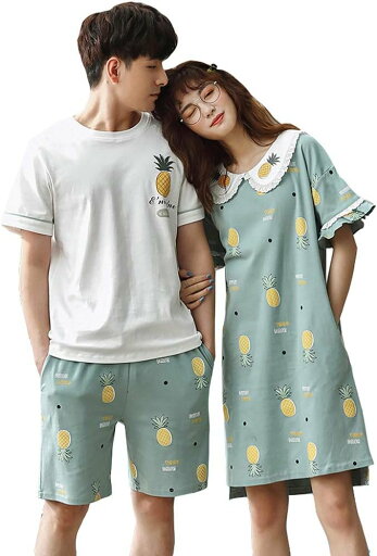 結婚祝い 母の日 父の日 プレゼント ギフト 寝間着 ペア パイナップル柄 綿 ワンピース パジャマ レディース メンズ ルームウェア レディース 半袖 パジャマ ペア カップル2着セット ペアルック 結婚祝い 母の日 父の日 プレゼント ギフト 寝間着 ペア パイナップル柄 綿 ワンピース パジャマ レディース メンズ ルームウェア レディース 半袖 パジャマ ペア カップル2着セット ペアルック