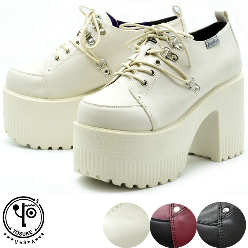 ヨースケ YOSUKE 厚底シューズ レースアップシューズ プラットフォーム メンズ 全3色 黒 白 赤 26 27 2608084