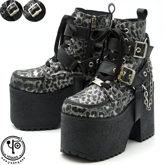 ヨースケ YOSUKE 厚底ブーツ レースアップブーツ ハイソール ゴスロリ リングベルト メンズ ブラック 黒 銀 4468044