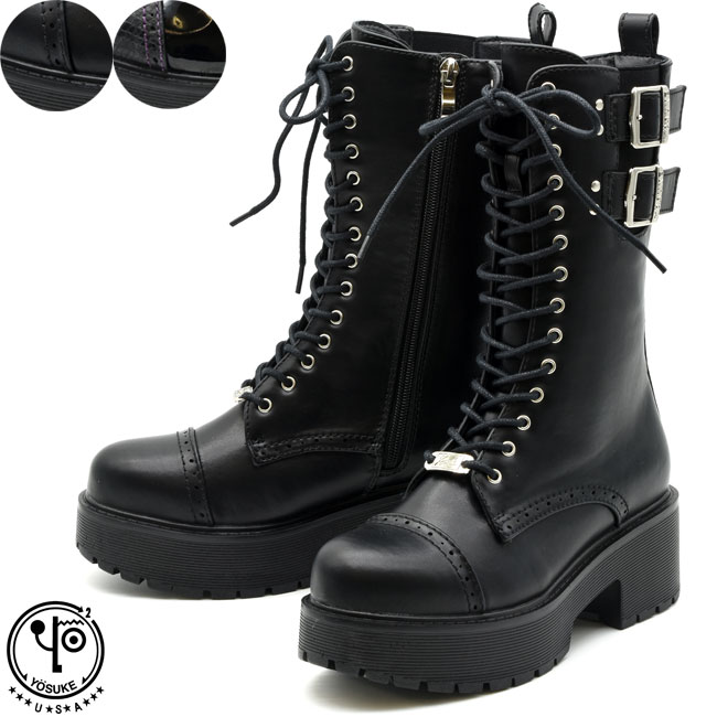 ヨースケ YOSUKE レースアップブーツ 厚底ブーツ 編み上げブーツ ハイソール メンズ ブラック 黒 26 27 6318014