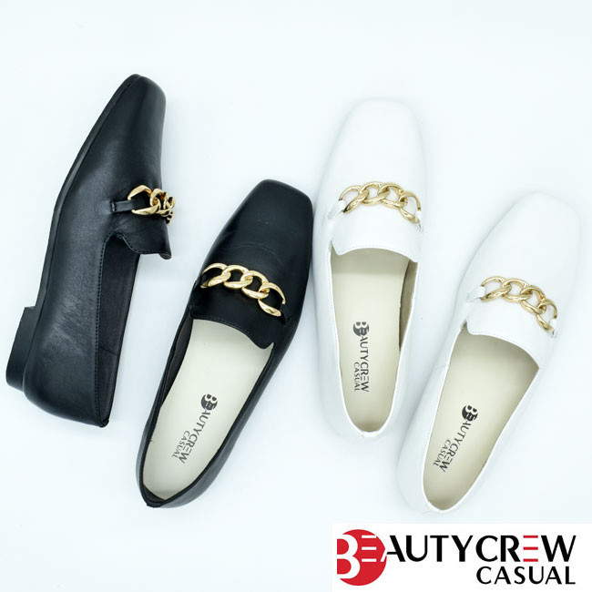 スリッポン ローファー パンプス レディース 本革 レザー ブラック ホワイト 22-24.5 beautycrew 4885