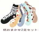 500円ポッキリ 送料無料 シースルー 柄 ソックス 2足セット 婦人 靴下 綿混 ライトカラー クルーソックス 柄おまかせ