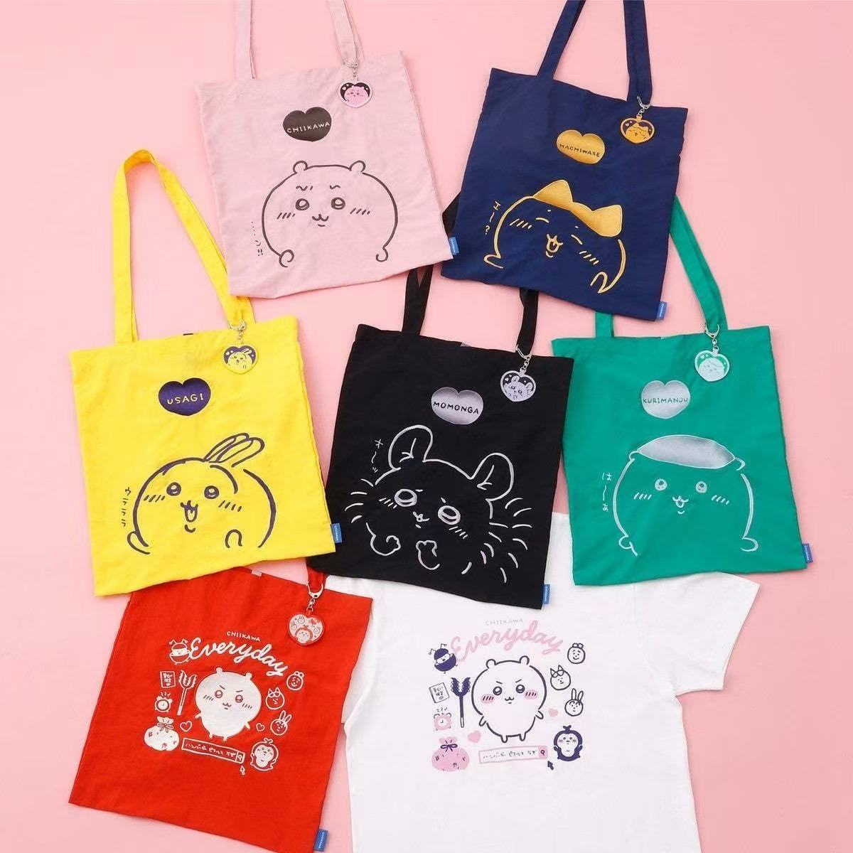 トートバッグ ちいかわ ハチワレ ウサギ モモンガ エコバッグ キャンバス 大きめ A4 肩掛け チャーム付き 刺繍 ハート 大容量 かわいい 通学 通勤 サブバッグ レディース キャラクター ギフト プレゼント（全4デザイン）