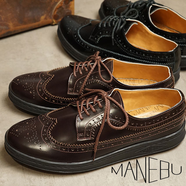 樂天商城 - 【最大100%ポイントバック】MANEBU マネブ ウキ フェイススキン メンズ レザーシューズ [MNB-003B] UKI FACESKIN ウィングチップ スニーカー 当店激オシ 正規取扱店