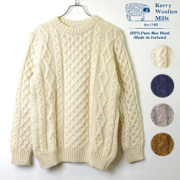 【月間優良ショップ】ケリーウーレンミルズ KERRY WOOLLEN MILLS メンズ 英国製 アランケーブル クルーネックセーター Aran Cable Crew Neck Heavy 厚手ニット （KW19-006 FW19）【ts】