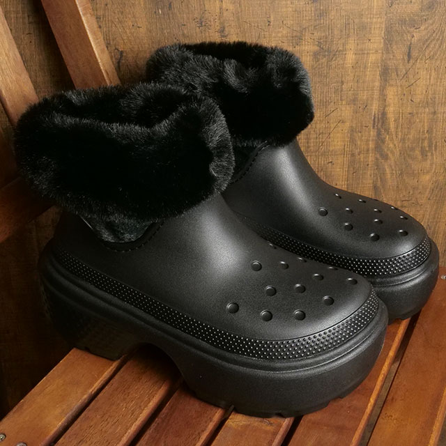 クロックス crocs レディース ストンプ ラインド ブーツ （208718-001 FW23） STOMP LINED BOOT 厚底 ウィンターブーツ BLACK