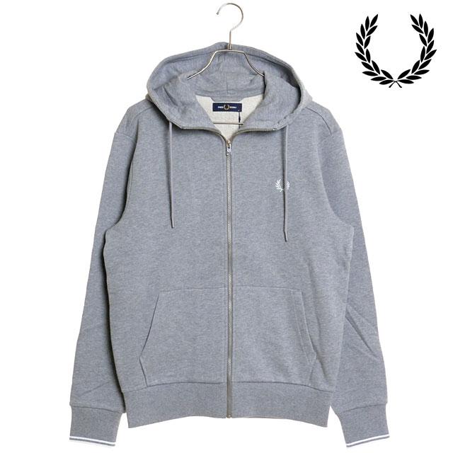 フレッドペリー FRED PERRY メンズ フーデッド ジップ スルー スウェットシャツ （J7536-420 FW23） HOODED ZIP THROUGH SWEATSHIRT トップス パーカー STEEL-MARL 灰 グレー系