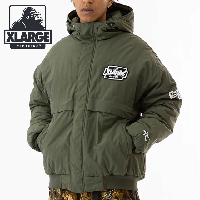 エクストララージ XLARGE メンズ ナイロン パファージャケット （101233021006 FW23） NYLON PUFFER JACKET x-large エックスラージ アウター ブルゾン フーディー OLIVE 