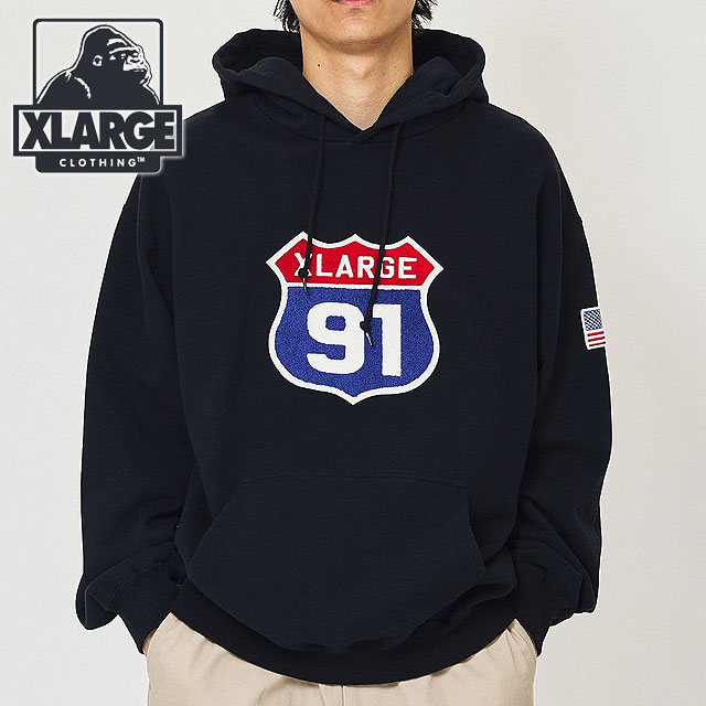 エクストララージ パーカー メンズ エクストララージ XLARGE メンズ XL91 フーデッドスウェットシャツ （101234012023 HO23） XL 91 HOODED SWEATSHIRT x-large エックスラージ トップス フーディ プルオーバー BLACK【e】【ts】