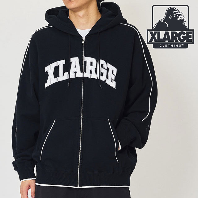 エクストララージ XLARGE メンズ パイピング ジップアップフーデッド スウェットシャツ （101234012008 HO23） PIPING ZIP UP HOODED SWEATSHIRT x-large エックスラージ トップス フーディ パーカー BLACK【ts】