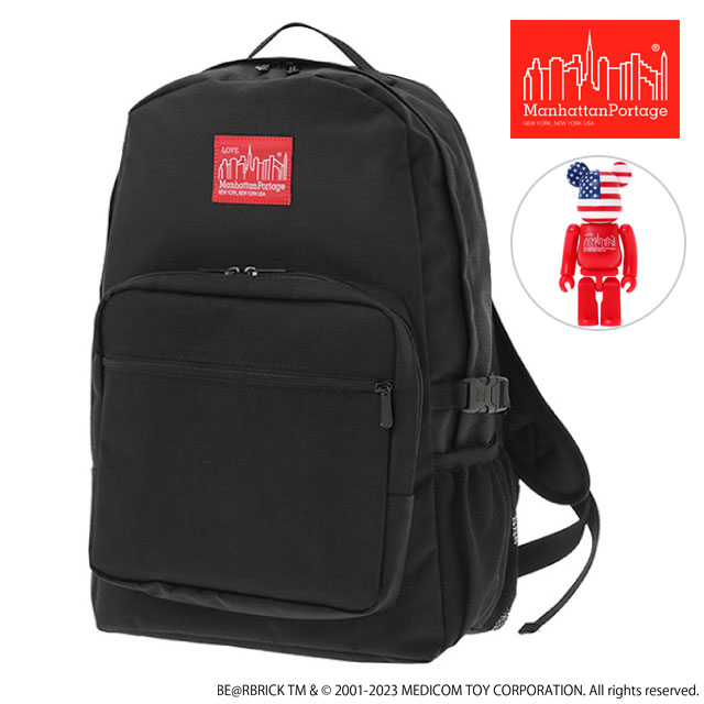 マンハッタンポーテージ Manhattan Portage タウンセンド バックパック フラップジッパーポケット ベアブリック （MP2236BE＠RBRICK23 FW23） Townsend Backpack Flap Zipper Pocket w/ BE＠RBRICK 2023 メンズ・レディース 鞄 デイパック 40周年記念 Black