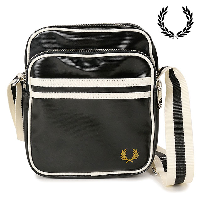 樂天商城 - 【最大100%ポイントバック】FRED PERRY フレッドペリー クラシックサイドバッグ [L8258-D57 FW24]　フレッド・ペリー FREDPERRY 3L CLASSIC SIDE BAG メンズ・レディース 鞄 ショルダーバッグ TPU BLACK/ECRU 正規取扱店