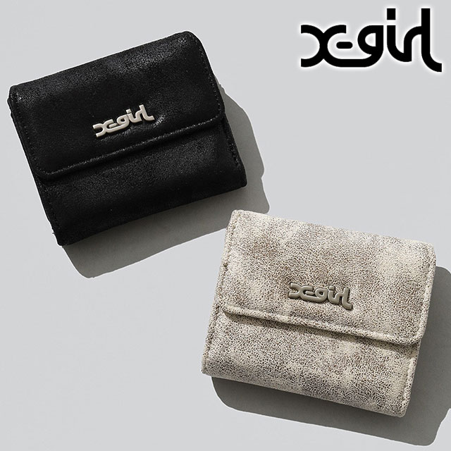 樂天商城 - X-girl エックスガール ディストレス フェイクレザー ミニウォレット [105244054012] DISTRESSED FAUX LEATHER MINI WALLET レディース 小物 ミニ財布 三つ折り財布 正規取扱店