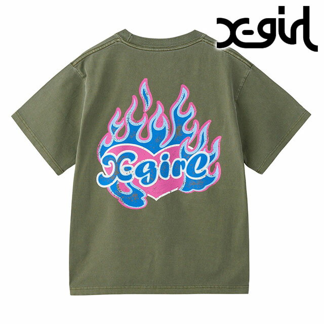 樂天商城 - 【30%OFF/SALE】X-girl エックスガール ファイヤーハートロゴ ショートスリーブティー [105253011010 FW25] FIRE HEART LOGO S/S TEE レディース Xgirl トップス 半袖Tシャツ OLIVE 【メール便可】 正規取扱店【ts】【e】