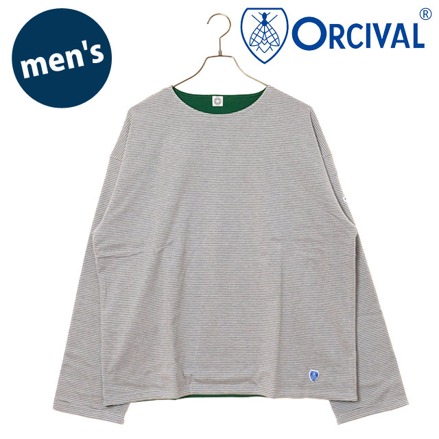 樂天商城 - 【30%OFF/SALE】ORCIVAL オーシバル ボートネック ロングスリーブプルオーバー [OR-C0496-BXM FW25] BOAT NECK L/S PULLOVER 日本製 メンズ トップス カットソー 長袖Tシャツ ボーダー GREY-STRIPE/GREEN 正規取扱店【ts】【e】