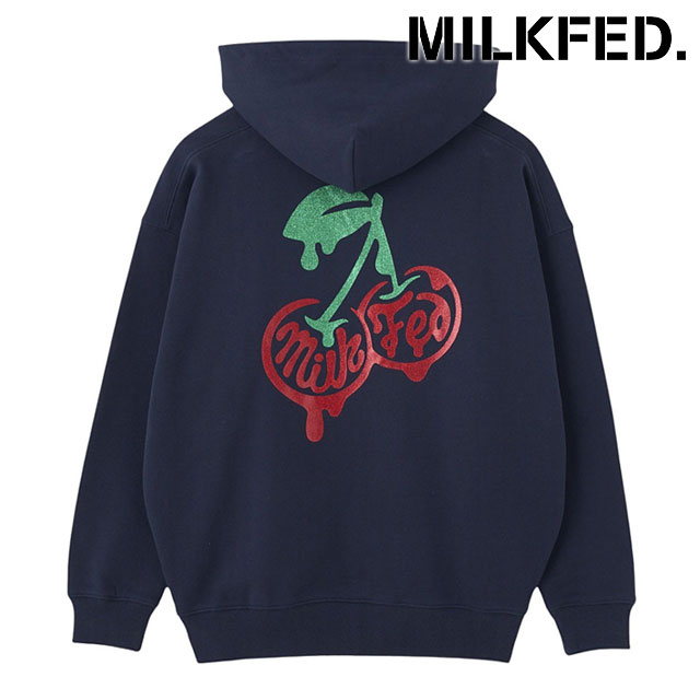 【30%OFF/SALE】ミルクフェド MILKFED. メルティチェリー スウェットフーディー [103254012007 FW25] MELTY CHERRY SWEAT HOODIE レディース トップス プルオーバーパーカー ネイビー 正規取扱店【ts】【e】