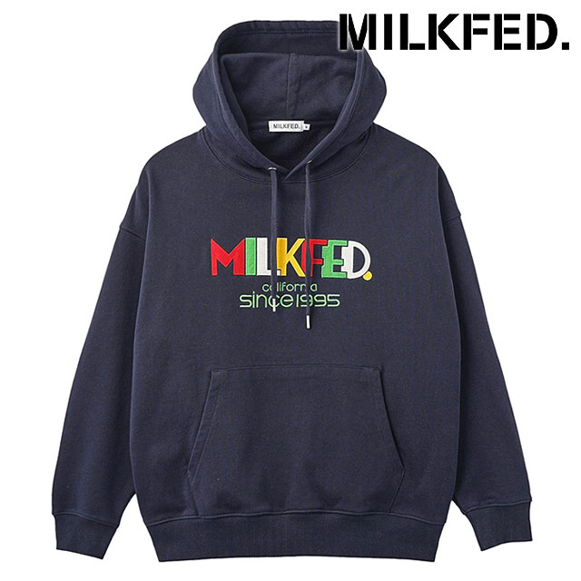 【最大100%ポイントバック!】ミルクフェド MILKFED. レトロロゴフェルトパッチ スウェットフーディー [103254012011 FW25] RETRO LOGO FELT PATCH SWEAT HOODIE レディース トップス プルオーバーパーカー ネイビー 正規取扱店