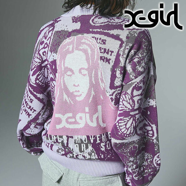 樂天商城 - 【30%OFF/SALE】X-girl エックスガール ジャガードニットカーディガン [105254015019 FW25] COLLAGE GRAPHIC JACQUARD KNIT CARDIGAN レディース xgirl トップス ゆったり 秋冬 パープル 正規取扱店【ts】【e】