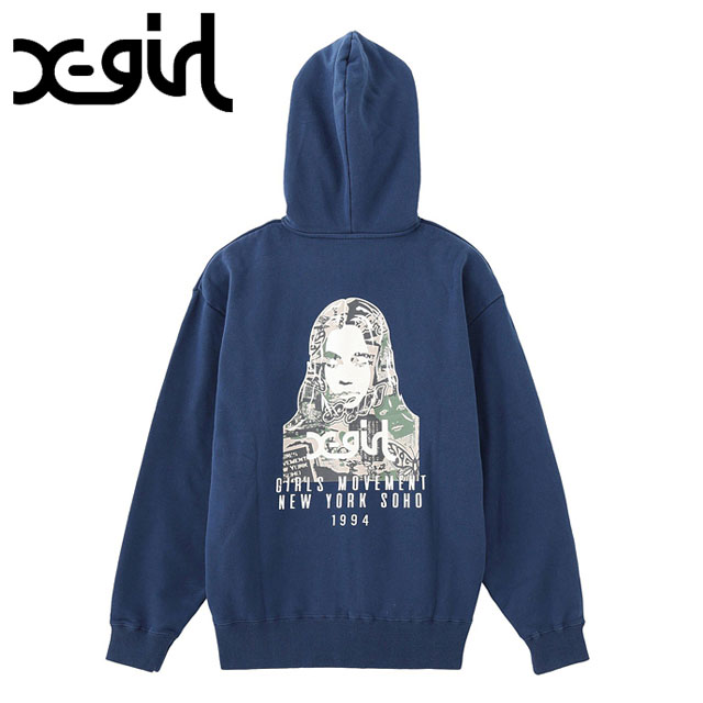 エックスガール X-girl カレッジカモフェイス ジップアップスウェットフーディー [105254012031 FW25SPOT] COLLAGE CAMO FACE ZIP UP SWEAT HOODIE レディース トップス プルオーバー パーカー NAVY 正規取扱店