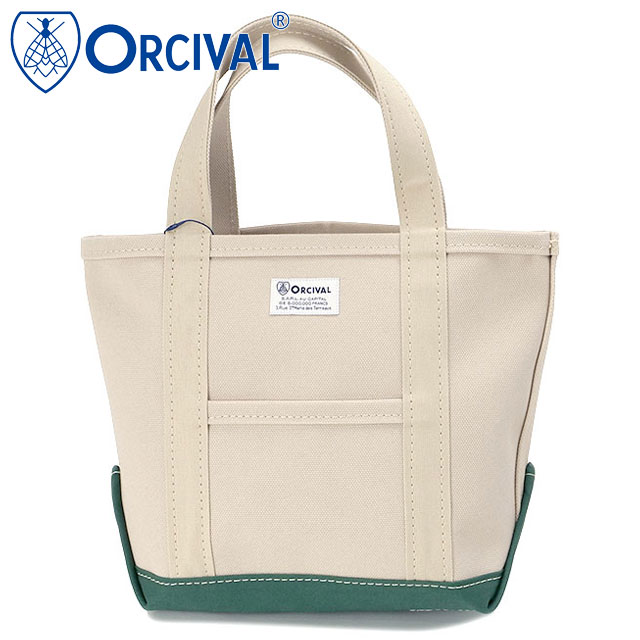 樂天商城 - ORCIVAL オーシバル トートバッグ スモール [OR-H0285-KWC] TOTE BAG SMALL メンズ・レディース ユニセックス 鞄 日本製 キャンバストート 小サイズ 帆布 ベージュ LT.SAND-BEIGE/GREEN 正規取扱店
