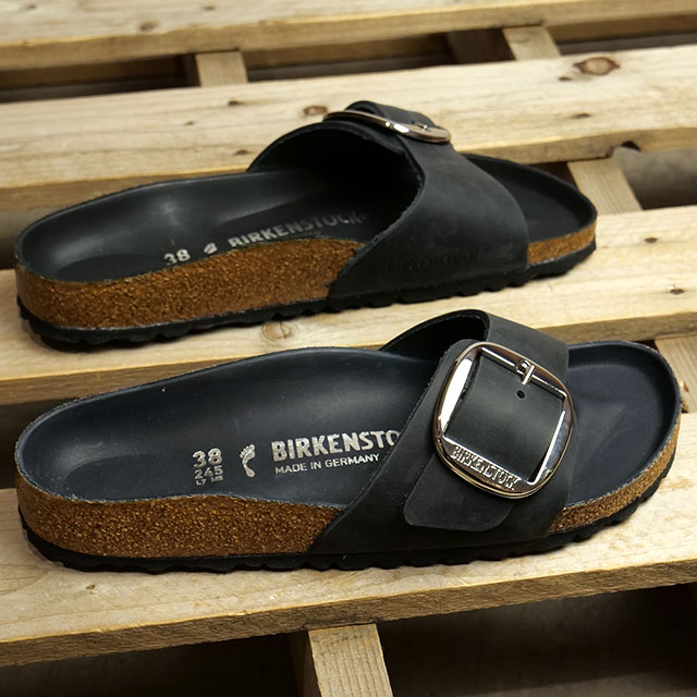 楽天SHOETIME【国内正規販売店】ビルケンシュトック BIRKENSTOCK レディース マドリッド ビッグバックル オイルドレザー （1006523 SS23） MADRID BIG BUCKLE ドイツ製 コンフォートサンダル 健康サンダル BLACK | NATURAL LEATHER OILED 黒 ブラック系