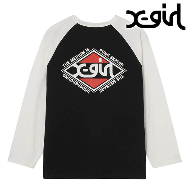 エックスガール X-girl レディース ロンバスロゴ ベースボールビッグティー （105241011020 SS24） RHOMBUS LOGO B/B BIG TEE xgirl トップス Tシャツ 半袖 BLACK