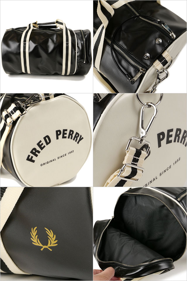 �ե�åɥڥ꡼ FRED PERRY ���饷�å� �Х��Хå� [L7255-D57 SS24] CLASSIC BARREL BAG ��󥺡���ǥ����� �� �ܥ��ȥ�Хå� BLACK/ECRU