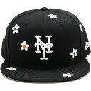 ニューエラ NEWERA キャップ ニューヨーク・メッツ （14109895 SS24） 59FIFTY FLOWER EMBROIDERY メンズ・レディース 帽子 花柄 モノグラム刺繍 ブラック