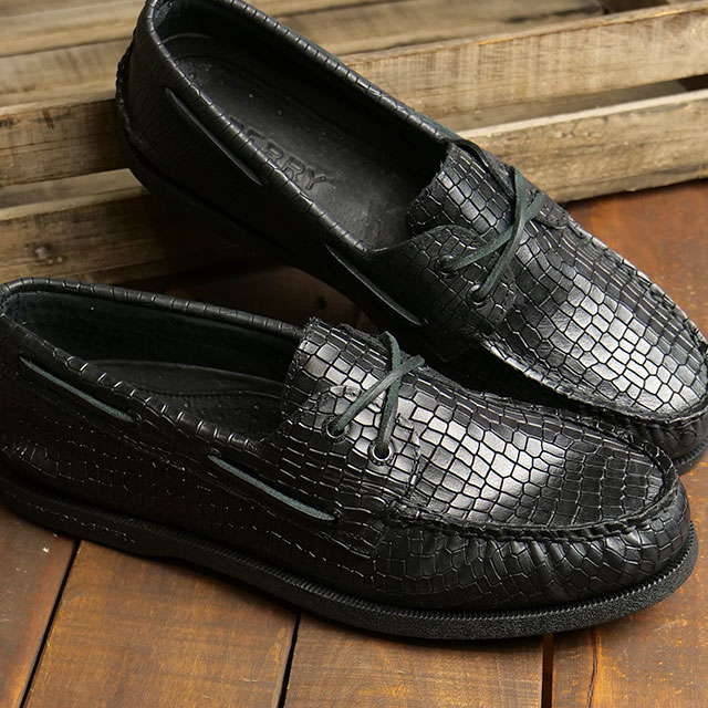 スペリートップサイダー SPERRY TOP-SIDER メンズ デッキシューズ エムアーオー ツーアイ クロコ（STS25289 SS24） MA/O 2EYE CROC 靴 クロコダイル型押し BLACK