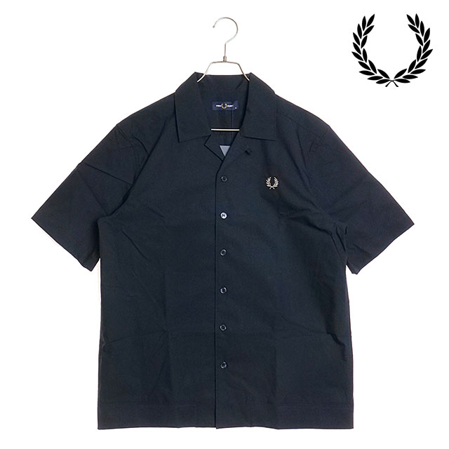 フレッドペリー FRED PERRY メンズ リブド ヘム リビア カラーシャツ （M5705-608 SS24Q2） RIBBED HEM REVERE COLLAR SHIRT トップス 半袖 オープンカラー 開襟シャツ NAVY