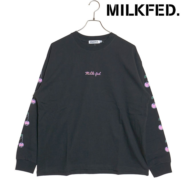 【4/30まで!最大100%ポイントバック!】ミルクフェド MILKFED. サイドチェリーズ ワイド ロングスリーブTシャツ (103251011001 SS25) SIDE CHERRIES WIDE L/S TEE レディース トップス 長袖 ワイドシルエット CHARCOAL