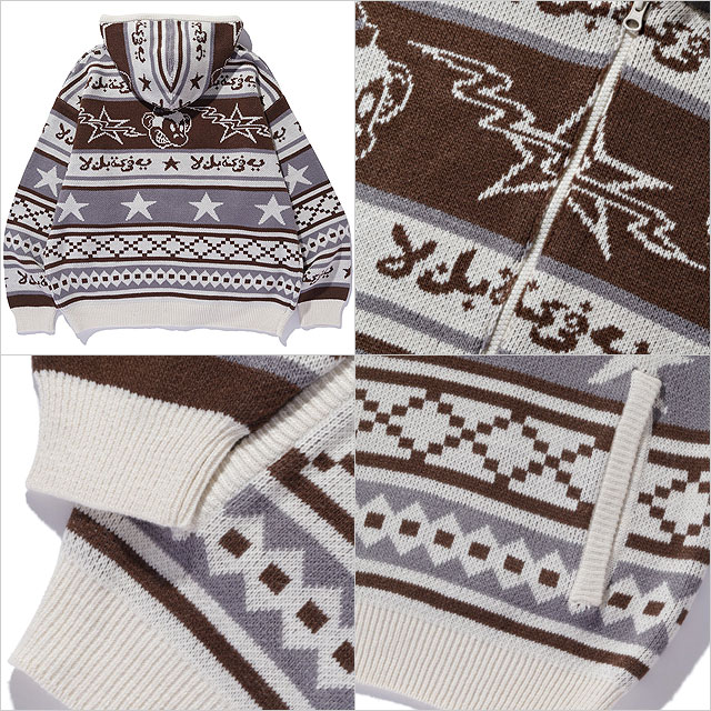 【4/30まで！最大100％ポイントバック！】エクストララージ XLARGE キース ニット フーディー （101251015001 SS25） KEITH KNIT HOODIE メンズ トップス ジップアップパーカー OFF-WHITE