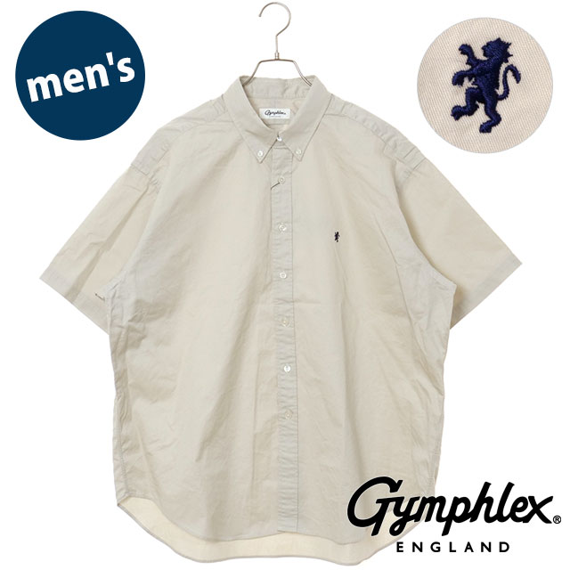 樂天商城 - 【最大100%ポイントバック】Gymphlex ジムフレックス ボタンダウンシャツ ショートスリーブ [#GY-B0248 BIT SS25] B.D. SHIRT S/S メンズ スポーツファッション トップス 半袖 カジュアルシャツ SAND-BEIGE(NAVY) 正規取扱店