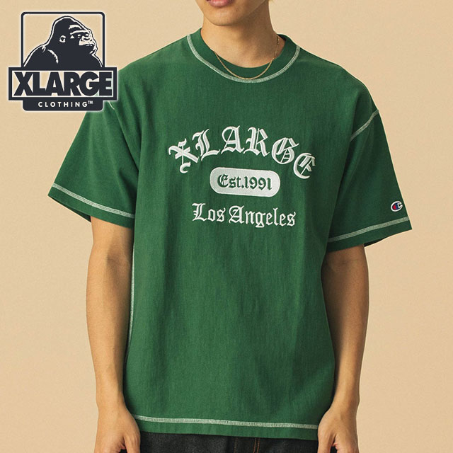 樂天商城 - 【30％OFF／SALE】XLARGE エクストララージ チャンピオン リバースウィーブ ステッチドショートスリーブTシャツ [101252011048 SS25SPOT] XLARGE×Champion REVERSE WEAVE STICHED S/S TEE メンズ トップス 半袖 コラボ GREEN 【メール便可】 正規取扱店【ts】【e】