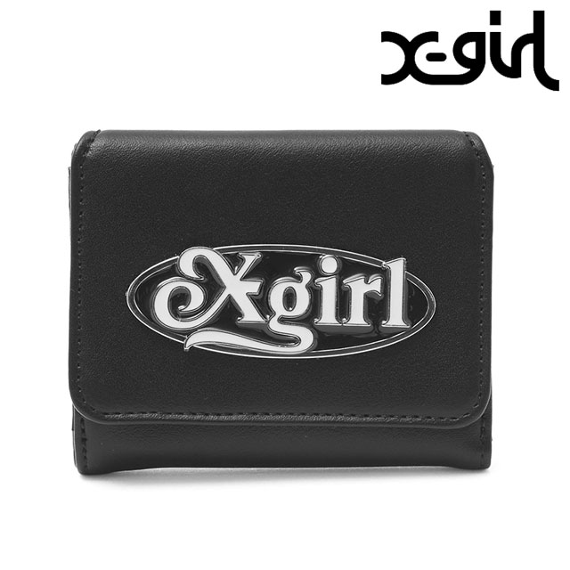 【最大100 ポイントバック】X-girl エックスガール レディース オーバルロゴクラスプ フェイクレザーミニウォレット 105261054004 SS26 OVAL LOGO CLASP FAUX LEATHER MINI WALLET 小物 ミニ財布 三つ折り財布 黒 BLACK 正規取扱店