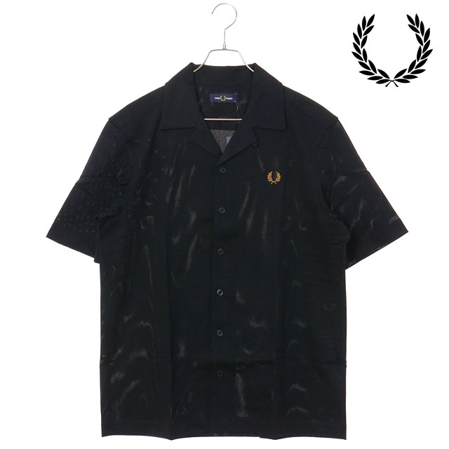 FRED PERRY フレッドペリー メンズ コンプレスメッシュ リベレカラーシャツ  COMPRESS MESH REVERE COLLAR SHIRT トップス 半袖 オープンカラーシャツ ブラック BLACK 正規取扱店