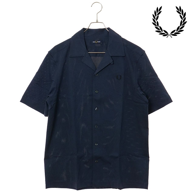 FRED PERRY フレッドペリー メンズ コンプレスメッシュ リベレカラーシャツ  COMPRESS MESH REVERE COLLAR SHIRT トップス 半袖 オープンカラーシャツ ネイビー DARK-AIRFORCE 正規取扱店