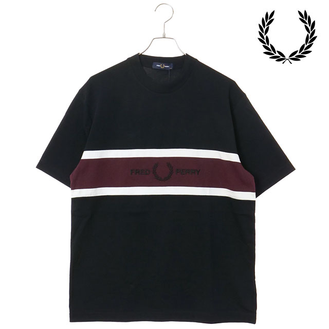 樂天商城 - 【最大100%ポイントバック】FRED PERRY フレッドペリー メンズ エンブロイダードパネルTシャツ [M2405-102 SS26] EMBROIDERED PANEL T-SHIRT トップス 半袖 クルーネック ブラック BLACK 【メール便可】 正規取扱店