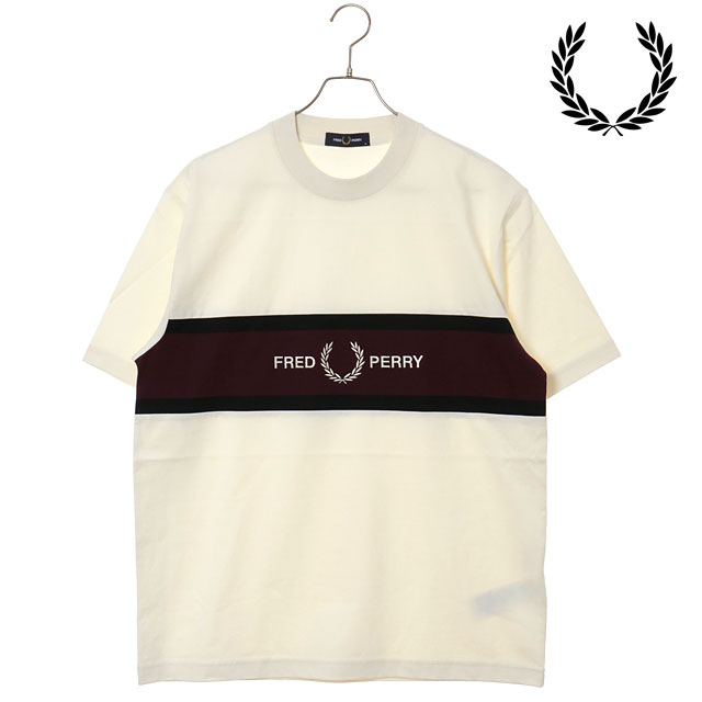 樂天商城 - 【最大100%ポイントバック】FRED PERRY フレッドペリー メンズ エンブロイダードパネルTシャツ [M2405-560 SS26] EMBROIDERED PANEL T-SHIRT トップス 半袖 クルーネック ホワイト ECRU 【メール便可】 正規取扱店