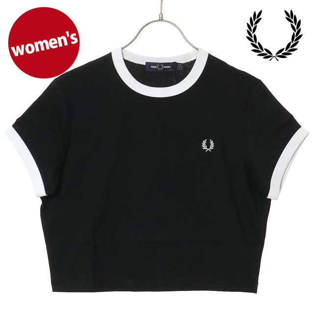 【最大100%ポイントバック】FRED PERRY フレッドペリー レディース クロップド リンガーTシャツ [G9163-102 SS26] CROPPED RINGER T-SHIRT トップス 半袖 クロップド丈 ブラック BLACK 【メール便可】 正規取扱店