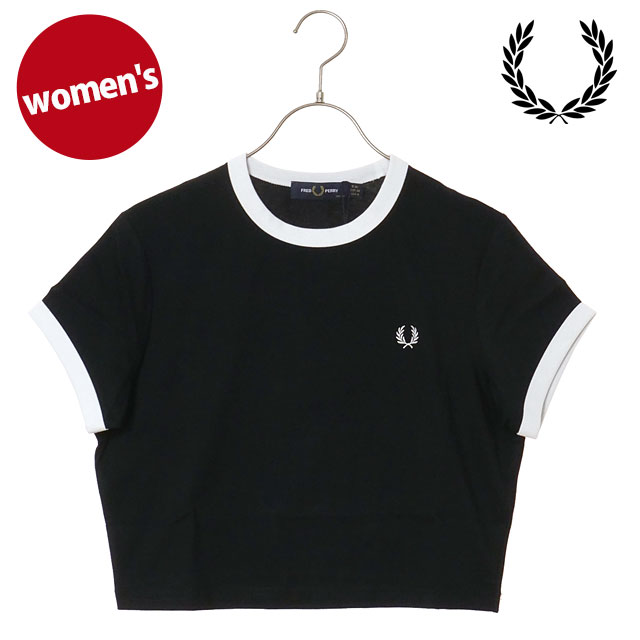 【最大100%ポイントバック】FRED PERRY フレッドペリー レディース クロップド リンガーTシャツ [G9163-102 SS26] CROPPED RINGER T-SHIRT トップス 半袖 クロップド丈 ブラック BLACK 【メール便可】 正規取扱店