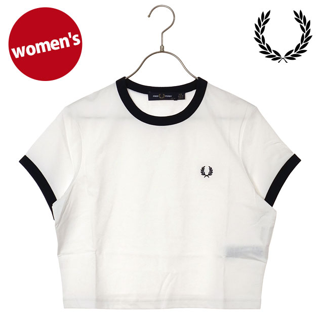 【最大100%ポイントバック】FRED PERRY フレッドペリー レディース クロップド リンガーTシャツ [G9163-129 SS26] CROPPED RINGER T-SHIRT トップス 半袖 クロップド丈 ホワイト SNOW-WHITE 【メール便可】 正規取扱店