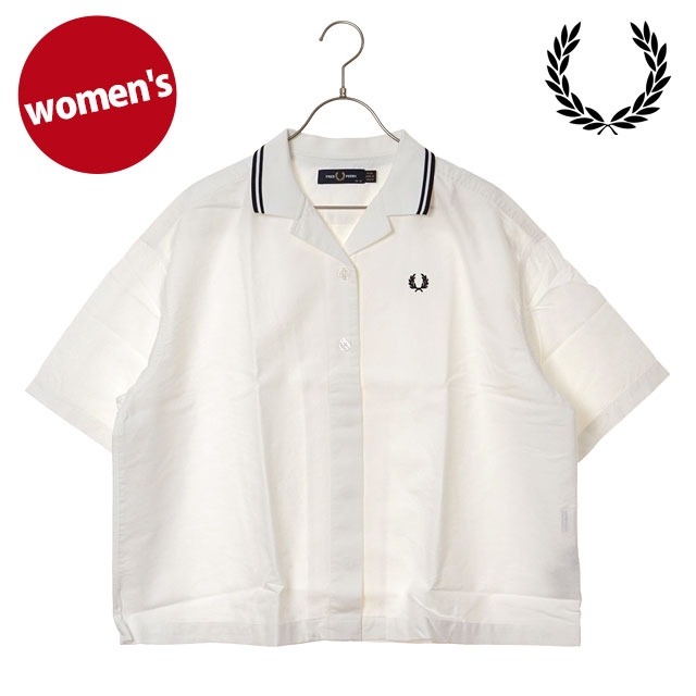 樂天商城 - FRED PERRY フレッドペリー レディース ティップドプラケットディテールシャツ [G2177-129 SS26] TIPPED PLACKET DETAIL SHIRT トップス 半袖 オープンカラーシャツ ホワイト SNOW-WHITE 正規取扱店