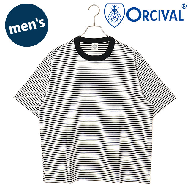 【最大100%ポイントバック】ORCIVAL オーシバル メンズ クルーネック ショートスリーブプルオーバー [OR-C0517-CCF SS26] CREW NECK S/S P.O. トップス カットソー 半袖Tシャツ ボーダー 日本製 白 WHITE/BLACK 【メール便可】 正規取扱店